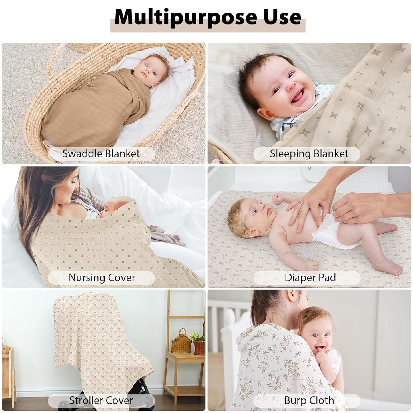 Yoofoss Organic Muslin Swaddle Blanket - Soft & Breathable 47 x 47 Inches for Newborns | Baby Essentials