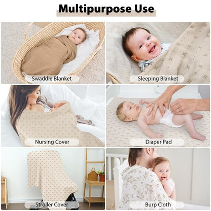 Yoofoss Muslin Swaddle Blankets, Organic Baby Blankets, 47 x 47 Inches Receiving Blanket for Baby Boys and Girls, Baby Essentials for Newborns Soft Breathable