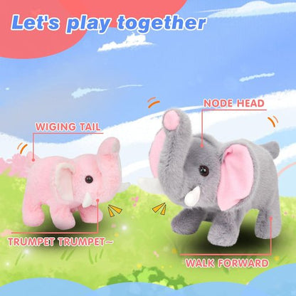 Hopearl Interactive Crawling Elephant Plush Toy - Animated Gift for Toddlers | Pink, 8-Inch