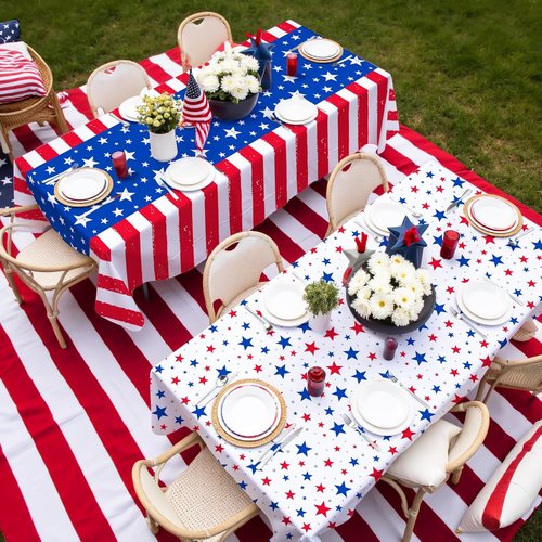 Gatherfun 4th of July Party Supplies Set - American Flag Theme Kit for Independence Day | 2 Disposable Tablecloths