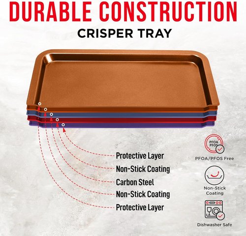 Bakken Swiss Air Fryer Tray - Extra-Large 9.5'' x 13'' Copper Basket for Crispy Baking | Dishwasher Safe
