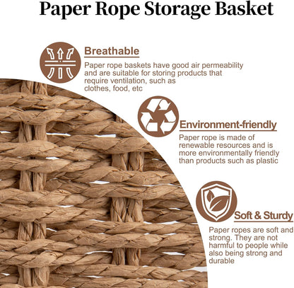 OIAHOMY Wicker Storage Baskets - Lidded Organizing Bins with Lock | Set of 2 in Natural Color