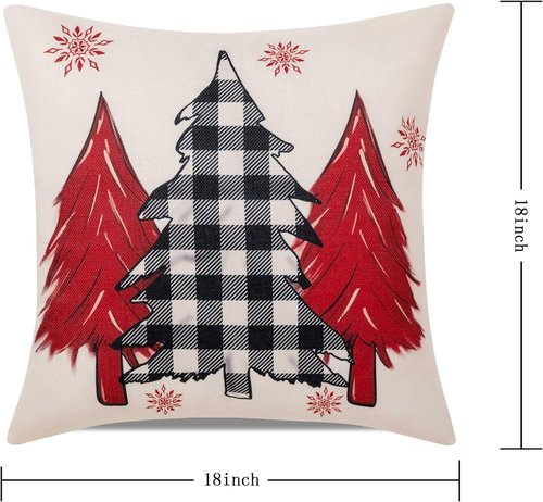 Hongsome Red Christmas Throw Pillow Covers - Set of 4 Joyful Snowflake Design | 18x18 Inches for Holiday Decor
