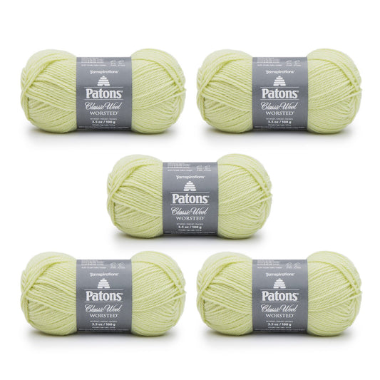 Patons Classic Wool Soft Sprout Yarn - 5 Pack of 3.5oz/100g - Wool - 4 Medium - 210 Yards - Knitting/Crochet