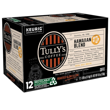 Tully's Coffee Hawaiian Blend K-Cup Pods - Medium Roast, 72 Count | Perfect for Keurig Machines