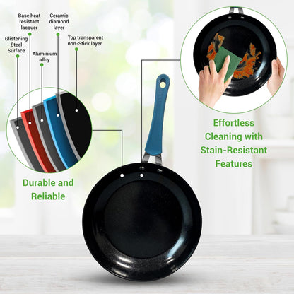 NutriChef 11-Piece Non-Stick Cookware Set - Ceramic Coating, Ergonomic Handles, Induction Ready | Royal Blue