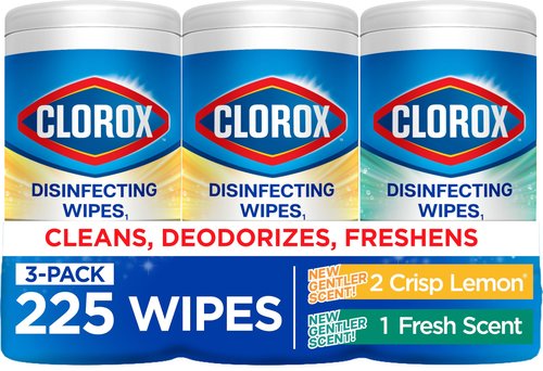 Clorox Disinfecting Cleaning Wipes for Spring Cleaning & Allergy Season, Bleach Free, Fresh Scent and Crisp Lemon, 75 Count Each, Pack of 3