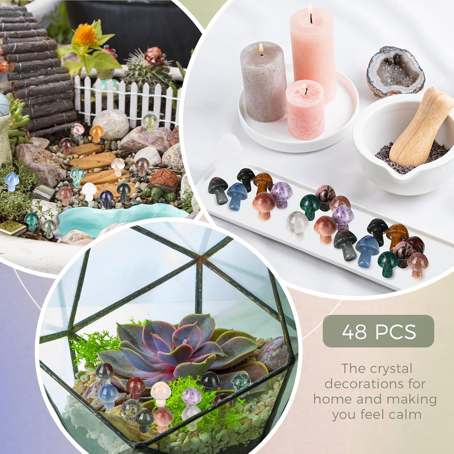 Skiennix Mini Crystal Mushroom Gemstone Sculptures - Polished Witch Decor for Home & Garden (48 Pcs)