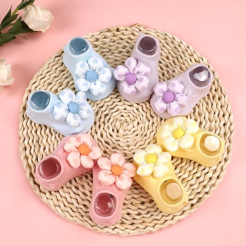 KEAINVRN Baby Girls' Socks - Flower Non-Slip Grip Ankle Socks for Toddlers | 4-Pack Set