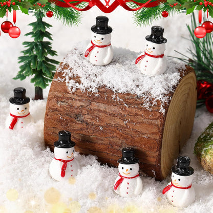 Skiennix Winter Mini Resin Snowman Figurines - 50 Pcs Black Hat Decor for DIY Crafts & Cake Decoration