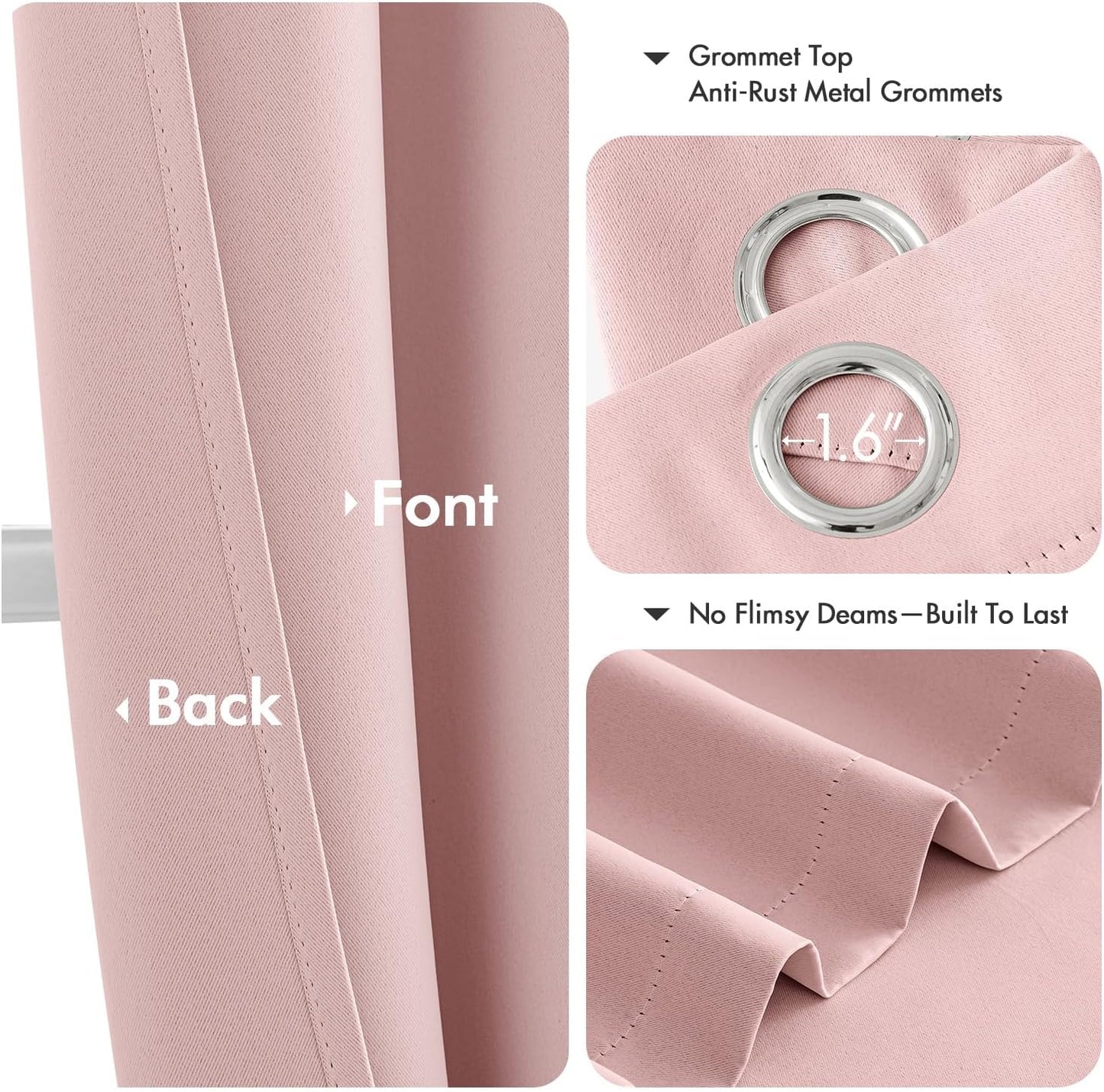 MIULEE Baby Pink Blackout Curtains - Thermal Insulated Room Darkening Drapes | 40 x 50 Inches, 2 Panels