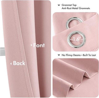 MIULEE Baby Pink Blackout Curtains - Thermal Insulated Room Darkening Drapes | 40 x 45 Inches, 2 Panels