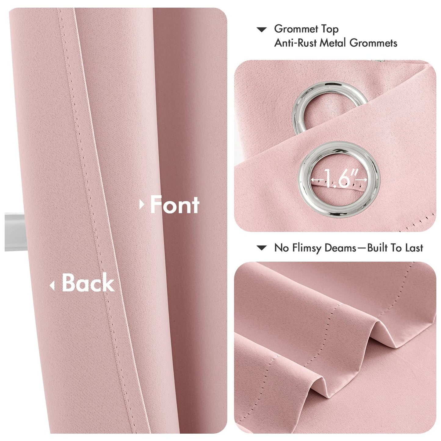 MIULEE Baby Pink Blackout Curtains for Bedroom Living Room 40 Inches Long 2 Panels, Thermal Insulated Room Darkening Drapes Solid Grommet Noise Reduction Light Blocking Window Treatments 40x40 Inch