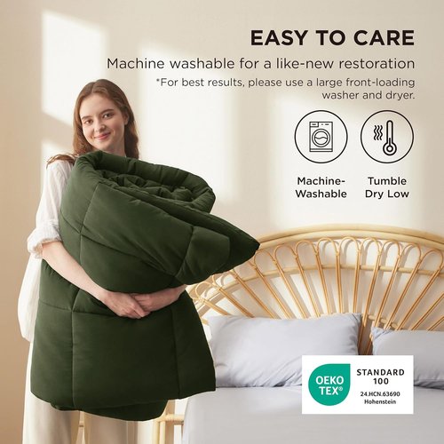 Bedsure Comforter Duvet Insert - All-Season Quilted King Size Down Alternative Bedding, Olive Green 90 x 102 Inches