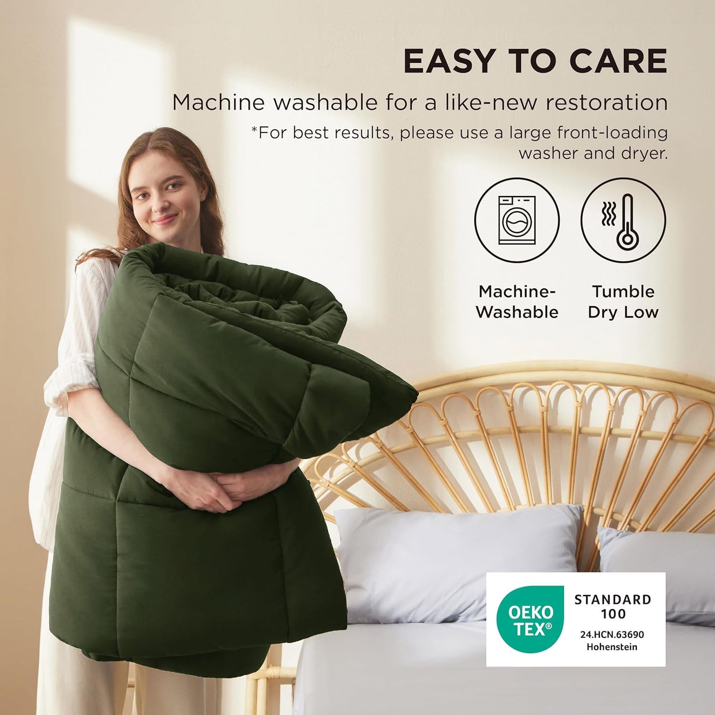 Bedsure Comforter Duvet Insert - All-Season Quilted Cal King Bedding in Olive Green, 96 x 102 Inches