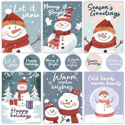 White Snowman 24-Pack Holiday Greeting Cards with Envelopes & Stickers – 6 Designs, 4x6 Inches
