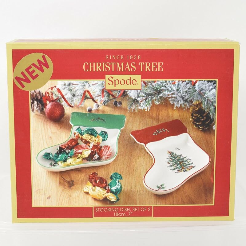 Spode Christmas Tree Stocking Dishes - Red & Green, Set of 2 (Variation 1579279)
