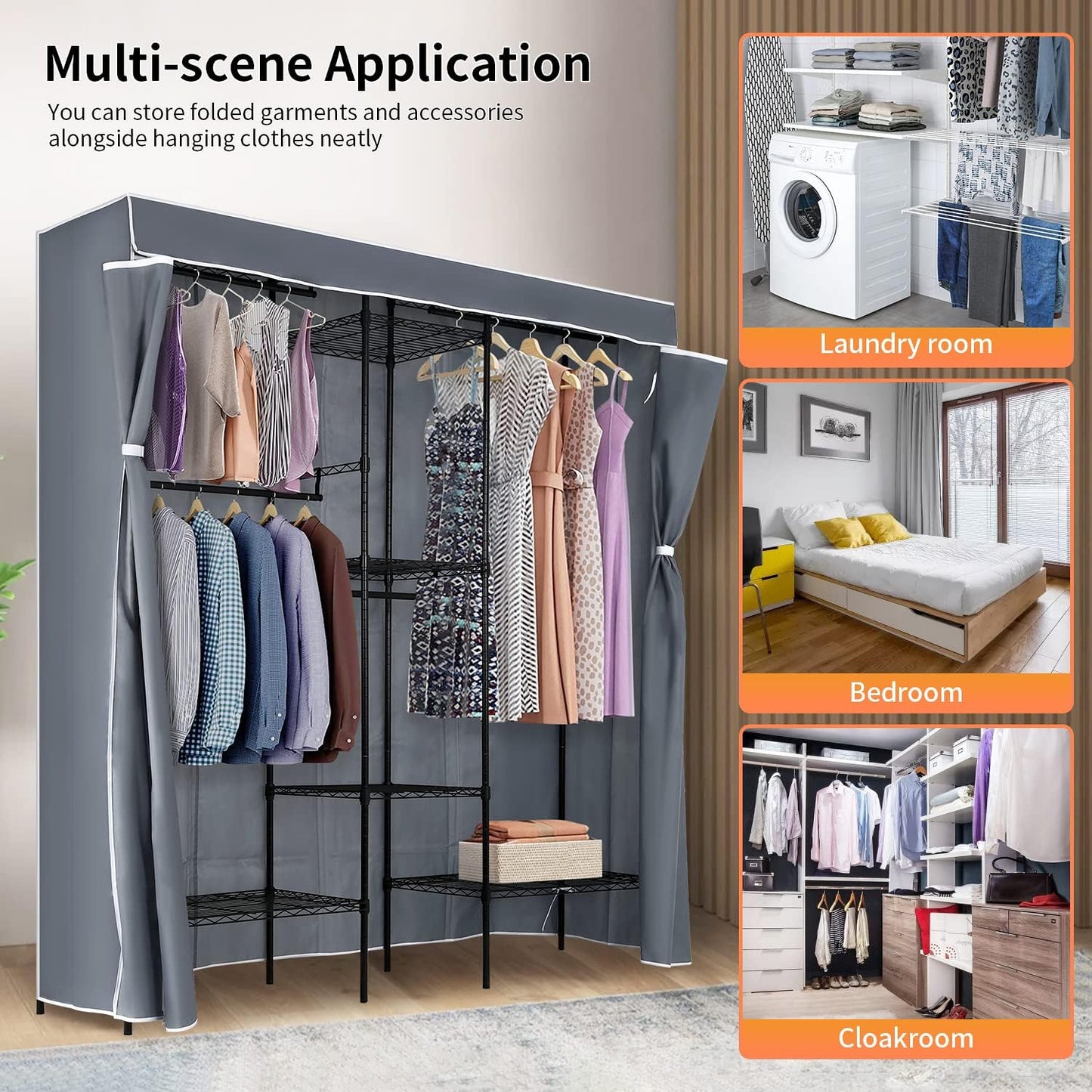PayLessHere Adjustable Metal Garment Rack - Portable Clothing Organizer with 4 Hanger Rods & 7 Shelves | Black, 830 LBS Capacity