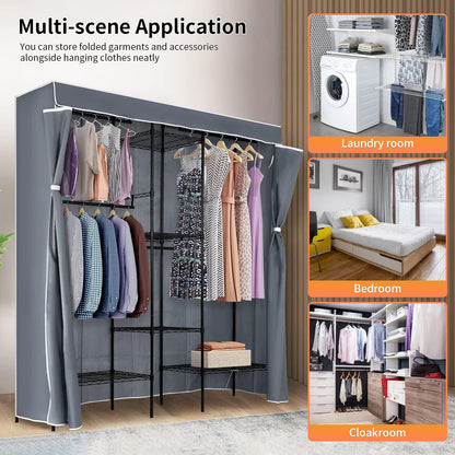 PayLessHere Adjustable Metal Garment Rack - Portable Clothing Organizer with 4 Hanger Rods & 7 Shelves | Black, 830 LBS Capacity