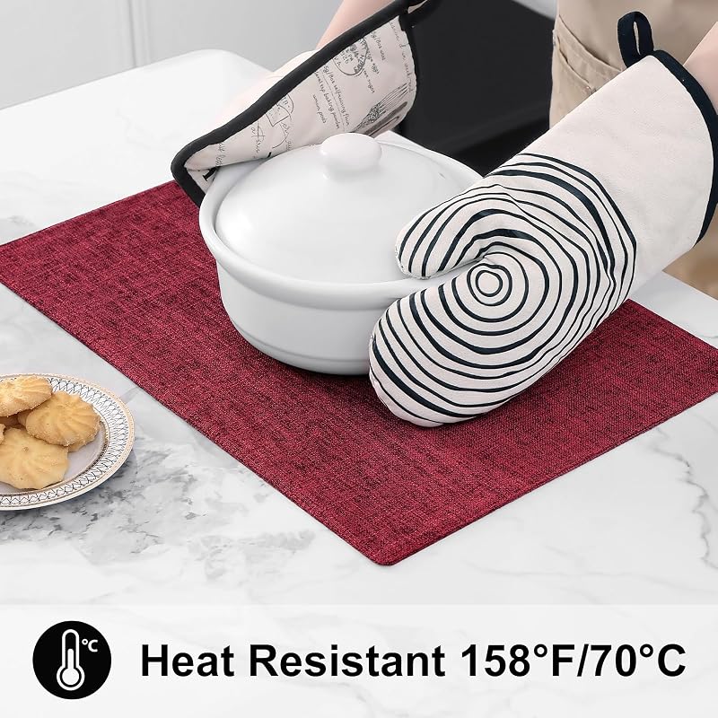 Red 6-Piece Faux Linen Placemats Set 13x19 inches – Heatproof, Easy Care