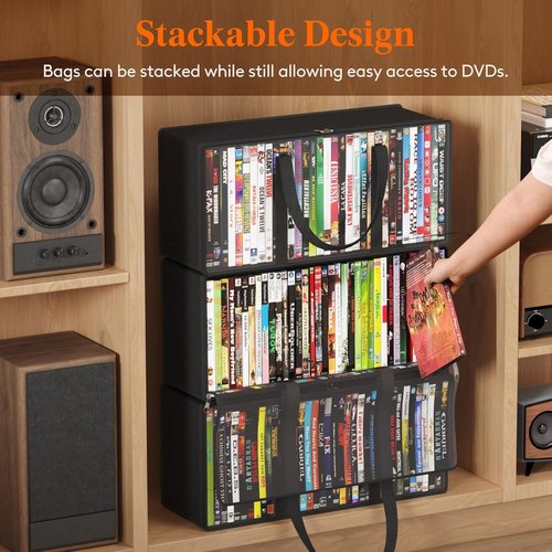 Lifewit DVD Storage Bags - Clear PVC Organizer with Handles & Zipper | Holds 240 DVDs (6 Pack)