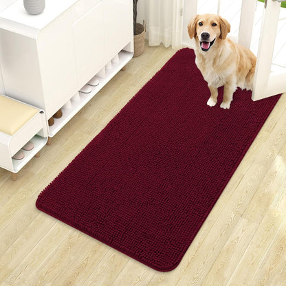 OLANLY Dog Door Mat - Absorbent Non-Slip Mud Mat for Indoor Use | Quick Dry Chenille, 44x24, Burgundy