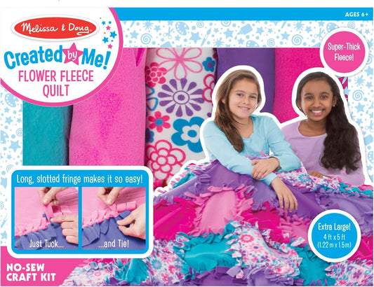 Melissa & Doug Flower Fleece Quilt No-Sew Craft Kit - 48 Squares, 4' x 5' for Creative Fun