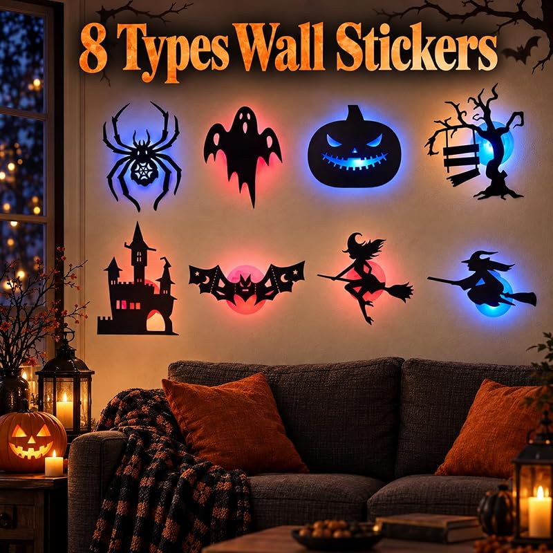 Halloween LED Wall Decor Lights 3D Bat Silhouettes – 24 Pcs Halloween Silhouette Set