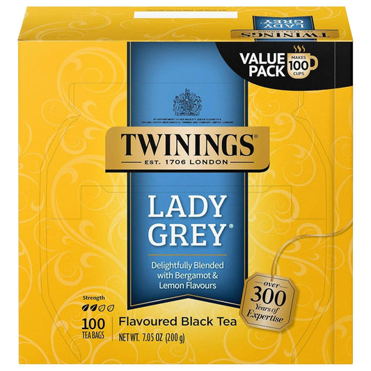 Twinings Lady Grey Black Tea - Individually Wrapped 100 Count | Fresh Orange & Lemon Peel Flavor, Enjoy Hot or Iced