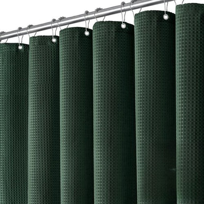 Dynamene Extra Wide Shower Curtain - 180 Inch Wide Waffle Weave Weighted Thick Cloth Bathroom Shower Curtain, Neutral Heavy Duty Hotel Bath Curtain Set with 32 Plastic Hooks, 180x72, Dark Green