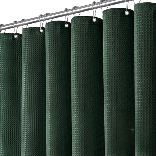 Dynamene Extra Wide Shower Curtain - 180 Inch Wide Waffle Weave Weighted Thick Cloth Bathroom Shower Curtain, Neutral Heavy Duty Hotel Bath Curtain Set with 32 Plastic Hooks, 180x72, Dark Green