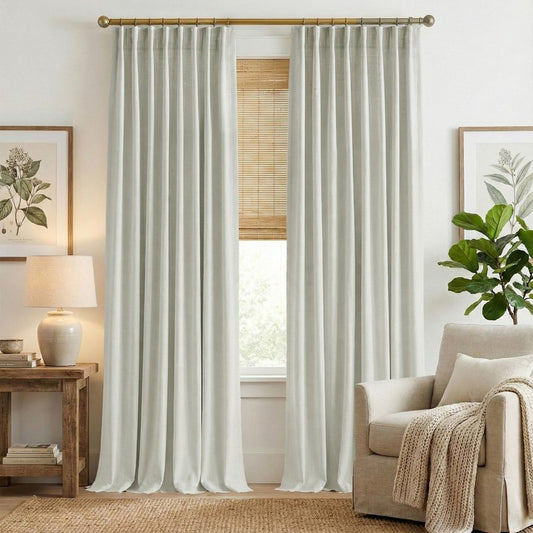 NICETOWN Room Darkening Curtains 84 inches Long Thermal Faux Linen Curtains for Bedroom 2 Panels, Pinch Pleated Light Blocking Thermal Insulated Thick Drapes for Living Room, Natural, W50 x L84