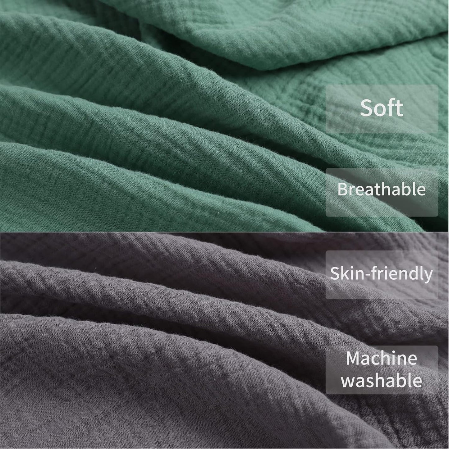 Onacosht Muslin Crib Sheets - Soft 100% Cotton Fitted Sheets for Standard Toddler Crib | 2-Pack in Grey & Green