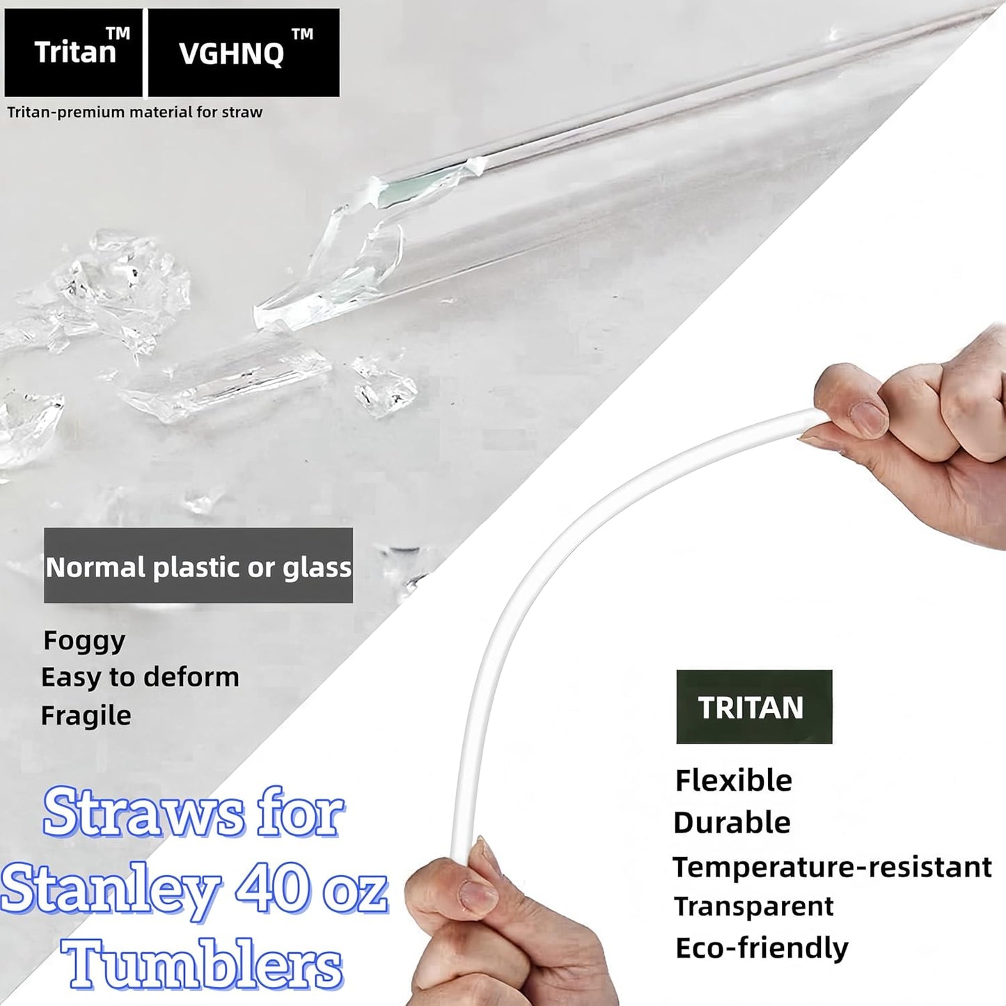 Stanley 40 OZ Tumbler Straws - Reusable, BPA-Free, Clear with Cleaning Brush | 6-Pack