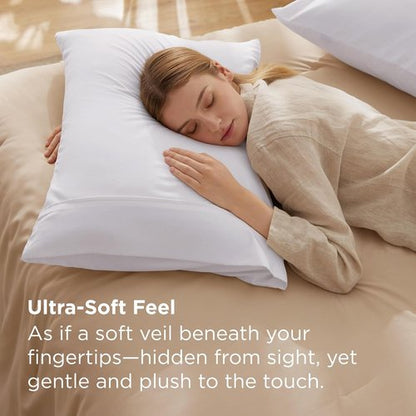 Bedsure Queen Pillow Cases - Super Soft White Brushed Microfiber, 2 Pack, 20x30 Inches, Wrinkle & Fade Resistant