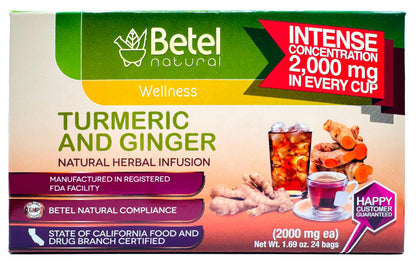 Turmeric and Ginger Tea (Te de Curcuma y Jengibre) by Betel Natural - Natural superfood Packed with curcumins - 24 Tea Bags