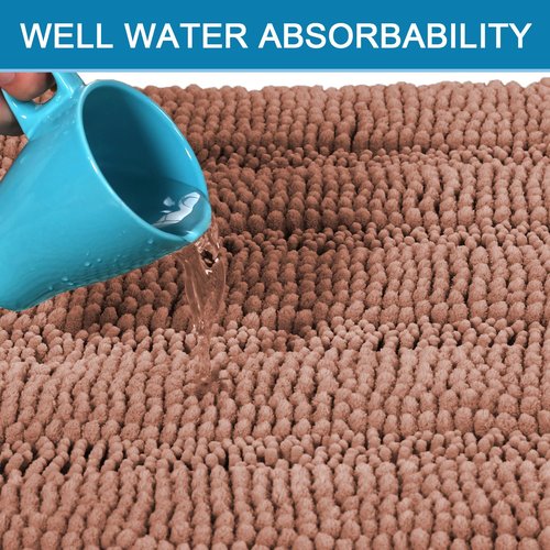 H.VERSAILTEX Bath Rugs for Bathroom Non Slip Bath Mats Extra Thick Chenille Striped Bath Rug Runners 47" x 17" Absorbent Fluffy Soft Shaggy Mats Dry Fast Plush Area Carpet for Bath Room - Muted Clay