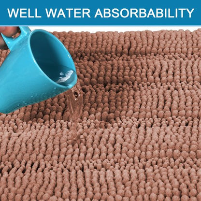 H.VERSAILTEX Bath Rugs for Bathroom Non Slip Bath Mats Extra Thick Chenille Striped Bath Rug Runners 47" x 17" Absorbent Fluffy Soft Shaggy Mats Dry Fast Plush Area Carpet for Bath Room - Muted Clay