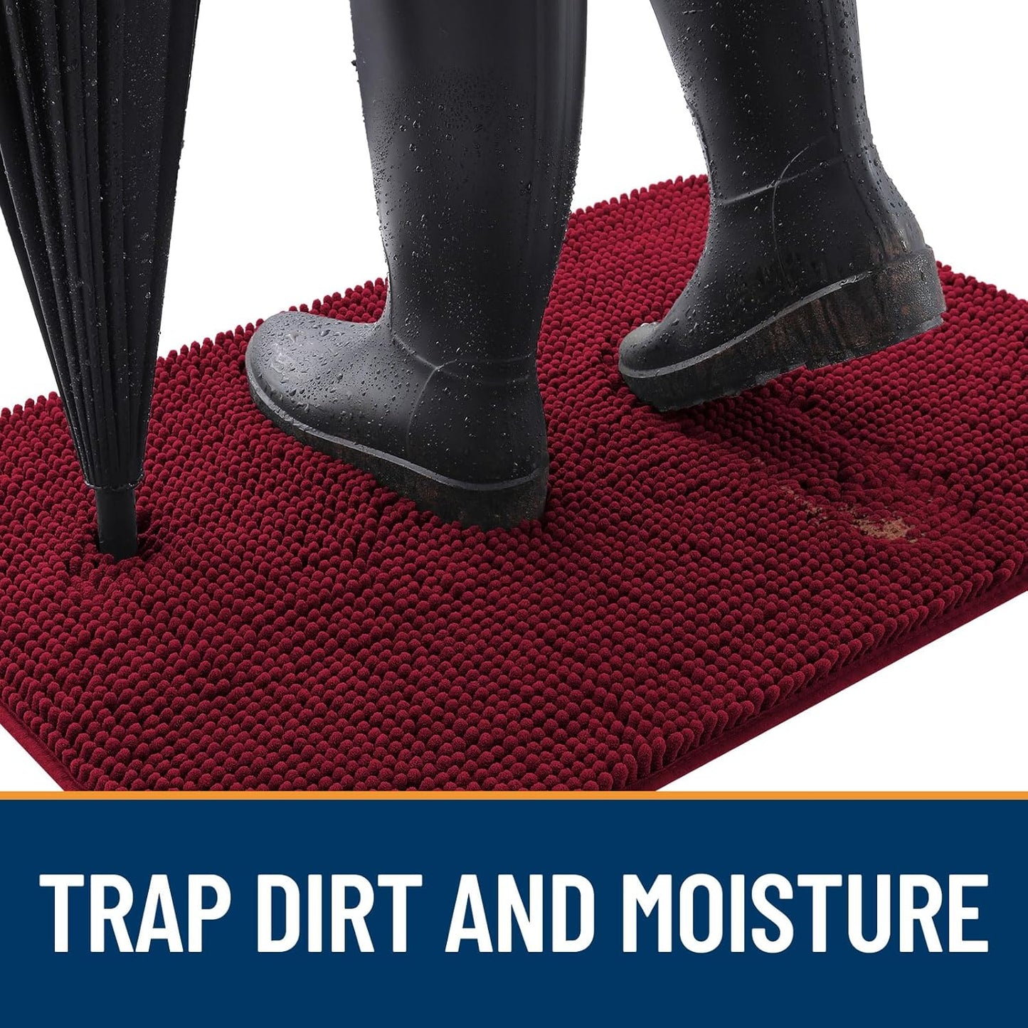 OLANLY Dog Door Mat - Absorbent Non-Slip Chenille for Muddy Paws | 47x32, Quick Dry, Burgundy