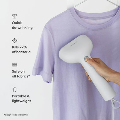Steamery Handheld Clothes Steamer Cirrus Core, 1350W, Steam Output 0.74 oz/min, Heat up in 15 Seconds, Dry Steam Technology, Hanging Loop, Visible Water Tank, Portable, Scandinavian Design (White)