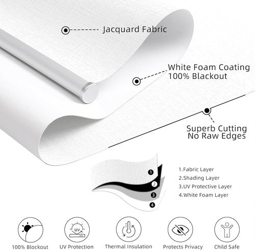 ChrisDowa Blackout Roller Shade - Cordless Indoor Blinds with Thermal Insulation | 34" Wide x 72" High, White