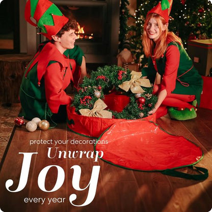 Handy Laundry Wreath Storage Bag - 24 Inch Durable Tarp Container with Zipper & Handles | Protects Holiday Decor, Fits Multiple Wreaths, Red