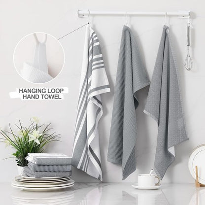 Homaxy Premium Kitchen Towels - Soft & Absorbent 380 GSM Cotton Dish Towels | 18”x28”, Grey, 6 Pack