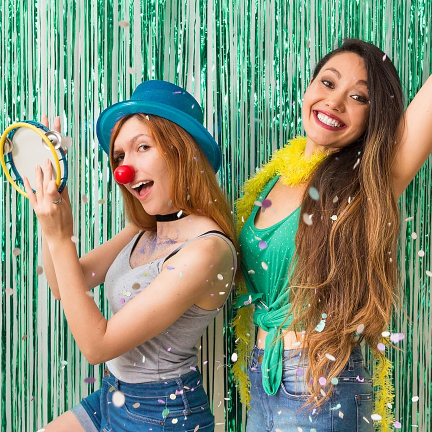 20 Pack Green Metallic Tinsel Foil Fringe Curtains - Perfect Backdrop for Parties & Celebrations