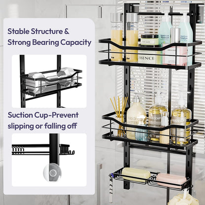 SWTYMIKI Over The Door Shower Caddy - 3 Tier Adjustable Organizer | No Drill Stainless Steel Rack in Black