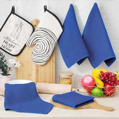 Homaxy Kitchen Dish Cloths - 100% Cotton Waffle Weave, Ultra Soft & Absorbent, 12 x 12 Inches, 12-Pack | Blueberry