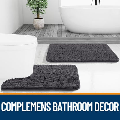 OLANLY Bathroom Rugs 40x32, Extra Soft Absorbent Chenille Bath Rugs, Rubber Backing Quick Dry, Machine Washable Bath Mats for Bathroom Floor, Tub and Shower, Home Decor Accessories, Dark Grey