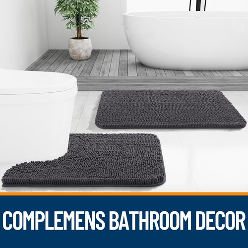 OLANLY Bathroom Rugs 34x21, Extra Soft Absorbent Chenille Bath Rugs, Rubber Backing Quick Dry, Machine Washable Bath Mats for Bathroom Floor, Tub and Shower, Home Decor Accessories, Dark Grey