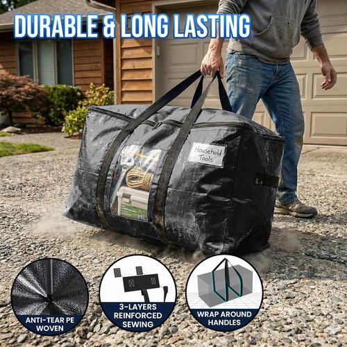 **TAILI Extra Large Heavy Duty Moving Bags - 4 Pack Black Totes with Visible Window & Wrap Around Handles**