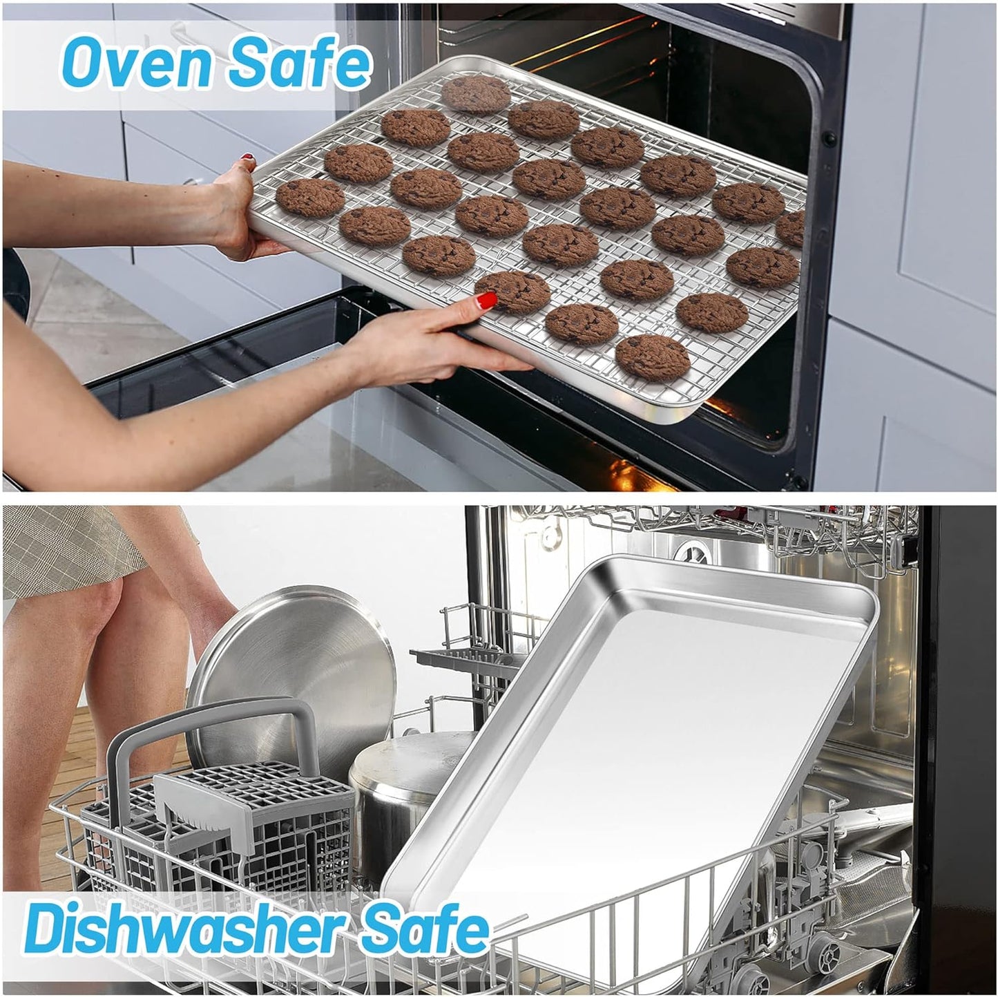 TeamFar Baking Sheet - Large Stainless Steel Cookie Tray Pan | 17.6’’ x 13’’ x 1’’, Non-Toxic & Dishwasher Safe